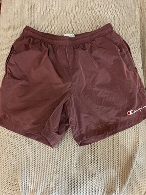 Champion Men's Burgundy Athletic Shorts with Logo